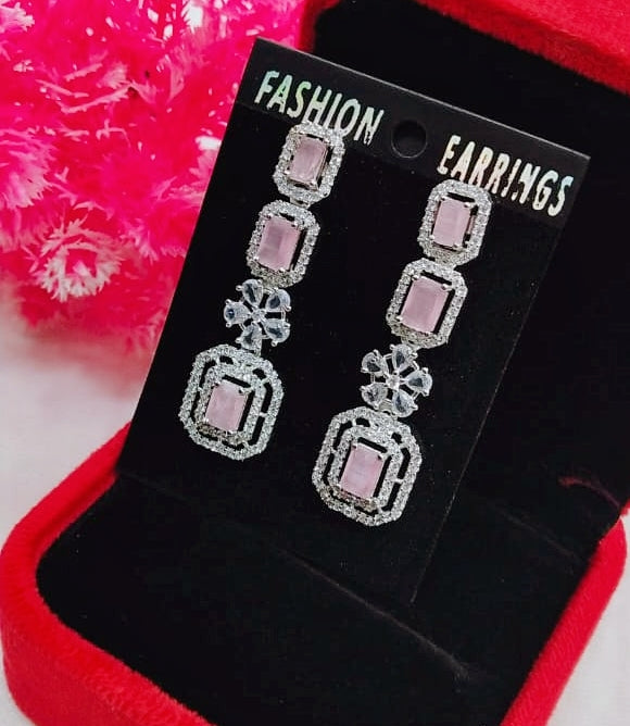 Silver-Plated Green Stone Long Drop Earrings | Stylish Party & Festive Wear Jewelry - Libasaa.com