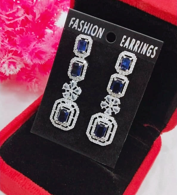 Silver-Plated Green Stone Long Drop Earrings | Stylish Party & Festive Wear Jewelry - Libasaa.com