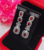 Silver-Plated Green Stone Long Drop Earrings | Stylish Party & Festive Wear Jewelry - Libasaa.com