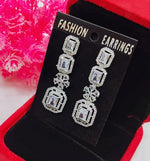 Silver-Plated Green Stone Long Drop Earrings | Stylish Party & Festive Wear Jewelry - Libasaa.com