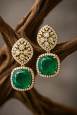 Green Emerald Statement Earrings with Kundan & Pearl Detailing | Indian Ethnic Jewelry - Libasaa.com