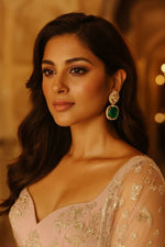 Green Emerald Statement Earrings with Kundan & Pearl Detailing | Indian Ethnic Jewelry - Libasaa.com