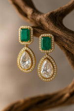 Red Ruby & White Crystal Drop Earrings | Gold-Plated Statement Bridal Jewelry - Libasaa.com
