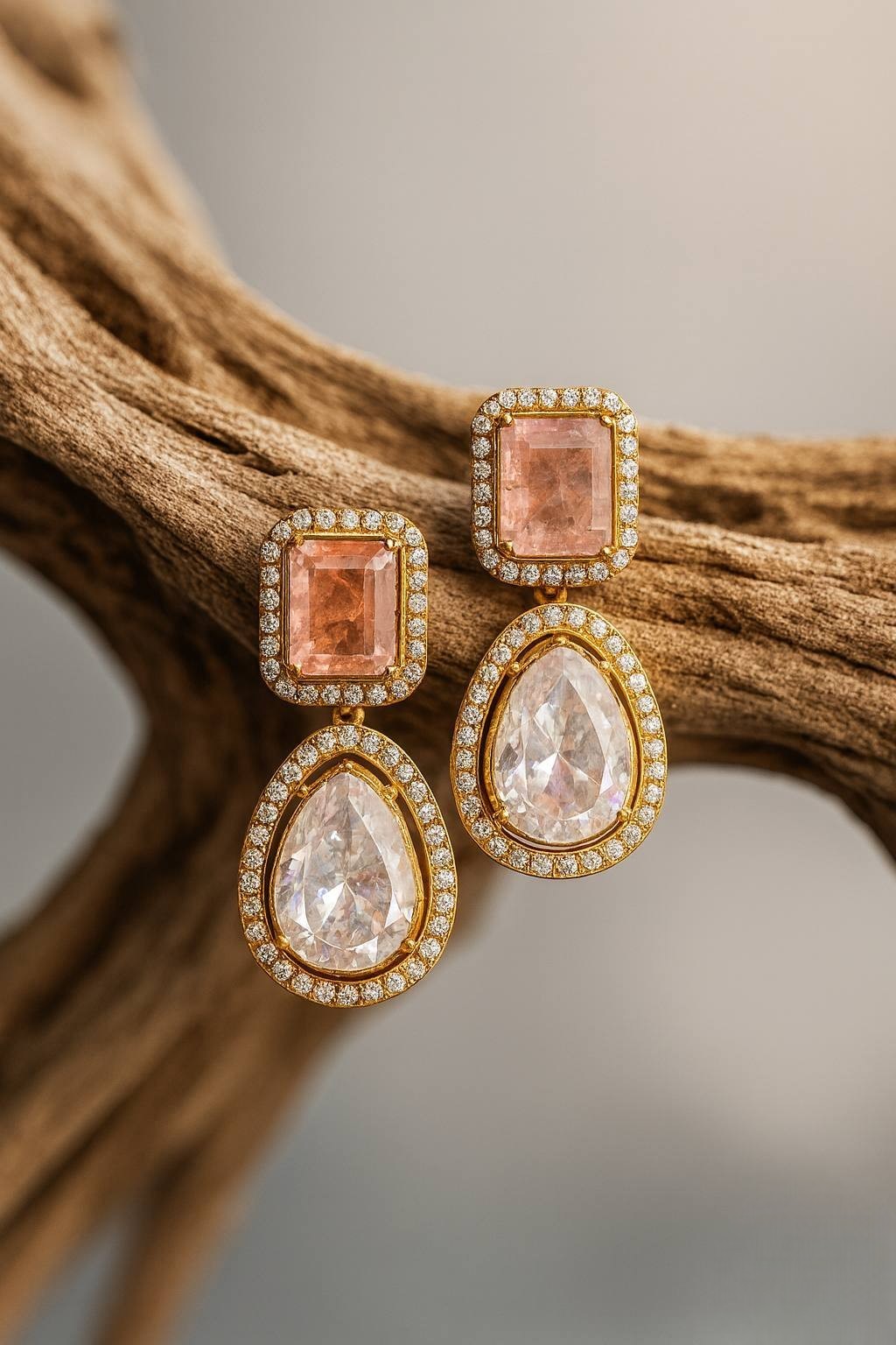 Red Ruby & White Crystal Drop Earrings | Gold-Plated Statement Bridal Jewelry - Libasaa.com