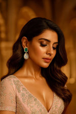 Red Ruby & White Crystal Drop Earrings | Gold-Plated Statement Bridal Jewelry - Libasaa.com