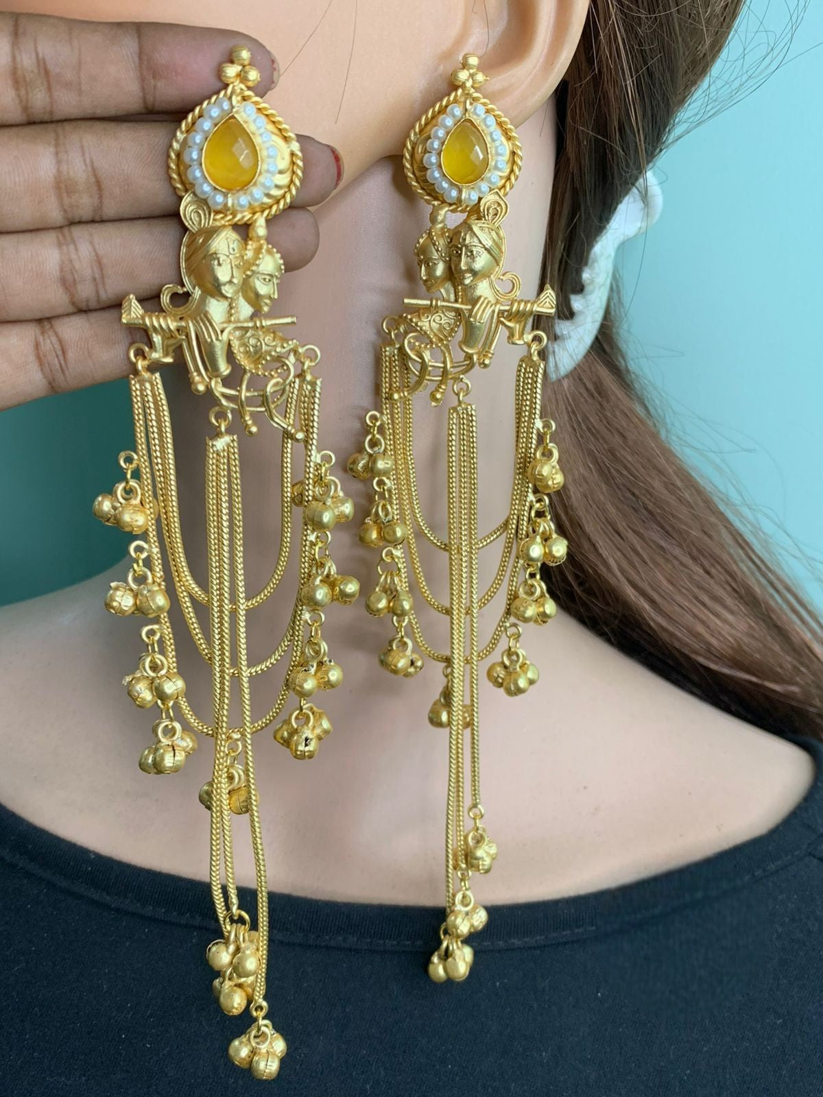 Kashmiri Jhumka Gold-Plated Long Jhumki Earrings Pair | Beautiful Traditional Design - Libasaa.com