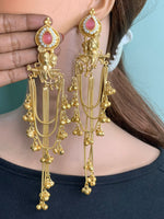 Kashmiri Jhumka Gold-Plated Long Jhumki Earrings Pair | Beautiful Traditional Design - Libasaa.com
