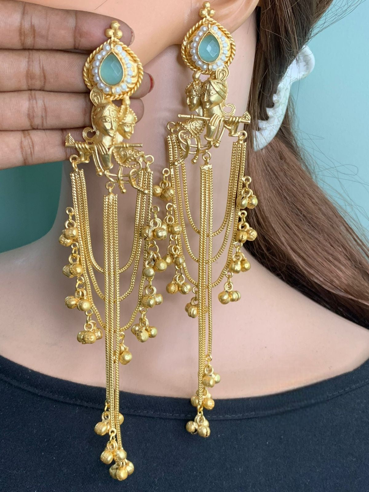 Kashmiri Jhumka Gold-Plated Long Jhumki Earrings Pair | Beautiful Traditional Design - Libasaa.com
