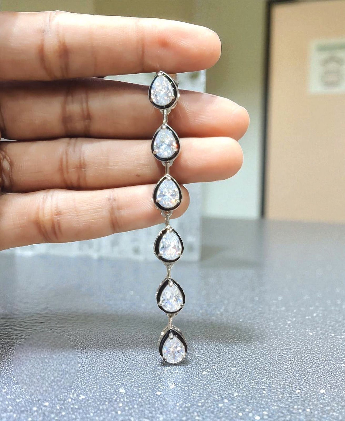 Janhvi Kapoor Inspired Dazzling Pear-Cut Zirconia Drop Earrings - Libasaa.com