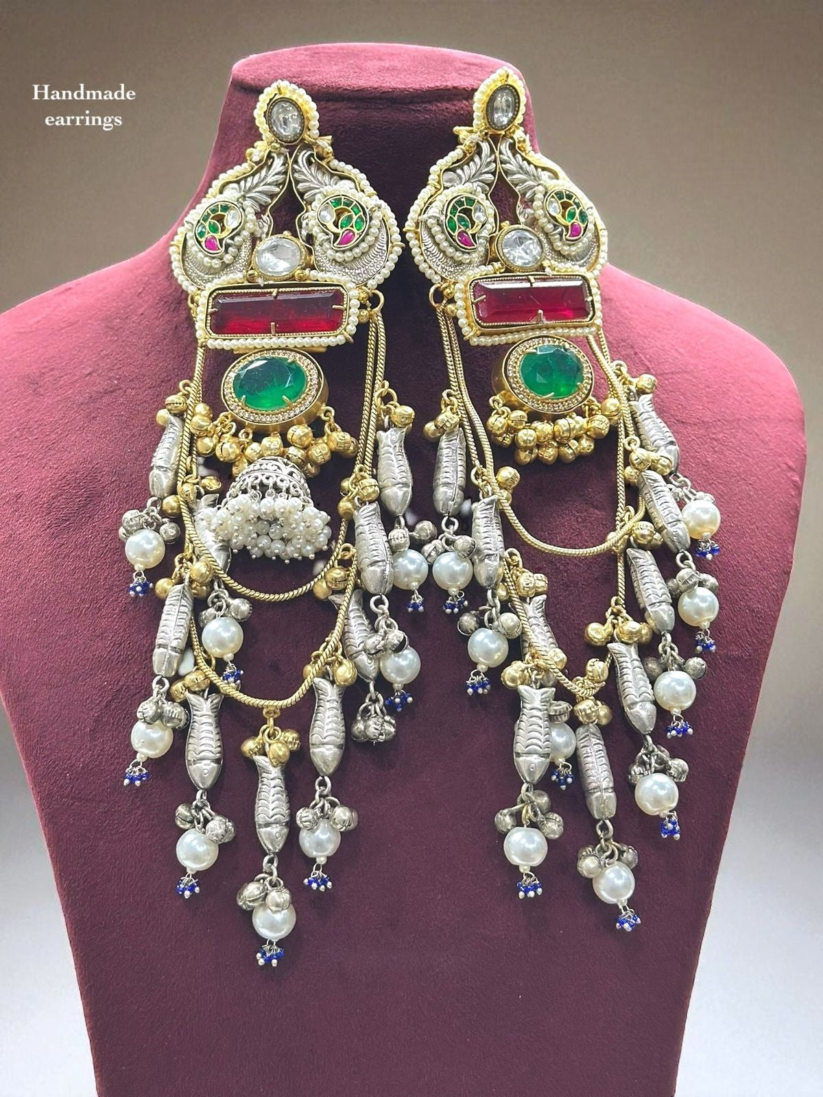 Handmade Traditional Kundan & Pearl Long Earrings – Bridal & Festive Jewelry - Libasaa.com