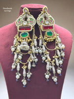 Handmade Traditional Kundan & Pearl Long Earrings – Bridal & Festive Jewelry - Libasaa.com