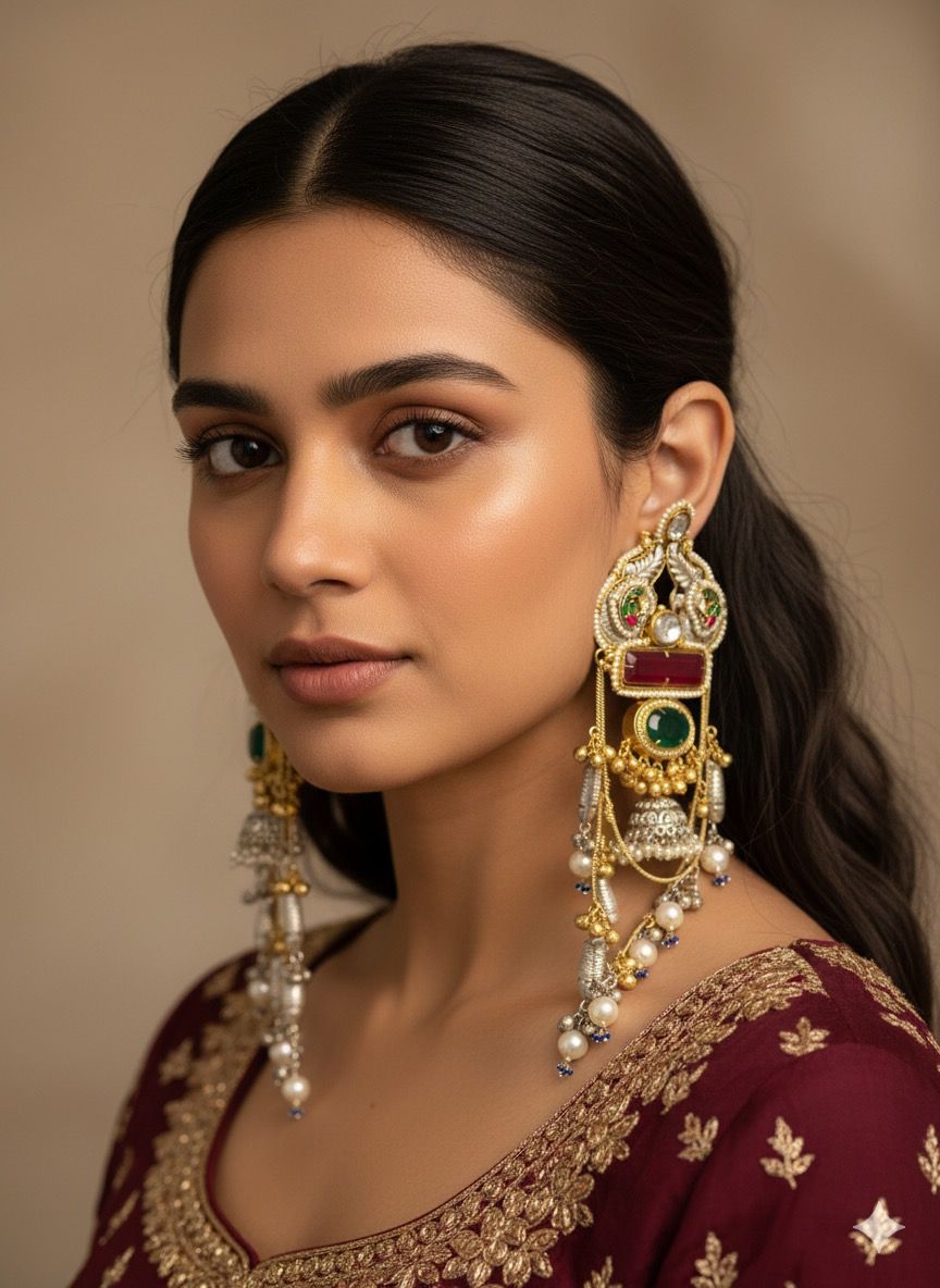 Handmade Traditional Kundan & Pearl Long Earrings – Bridal & Festive Jewelry - Libasaa.com