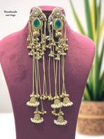 Handmade Long Green Stone Jhumka Earrings – Traditional Bridal & Festive Jewelry - Libasaa.com