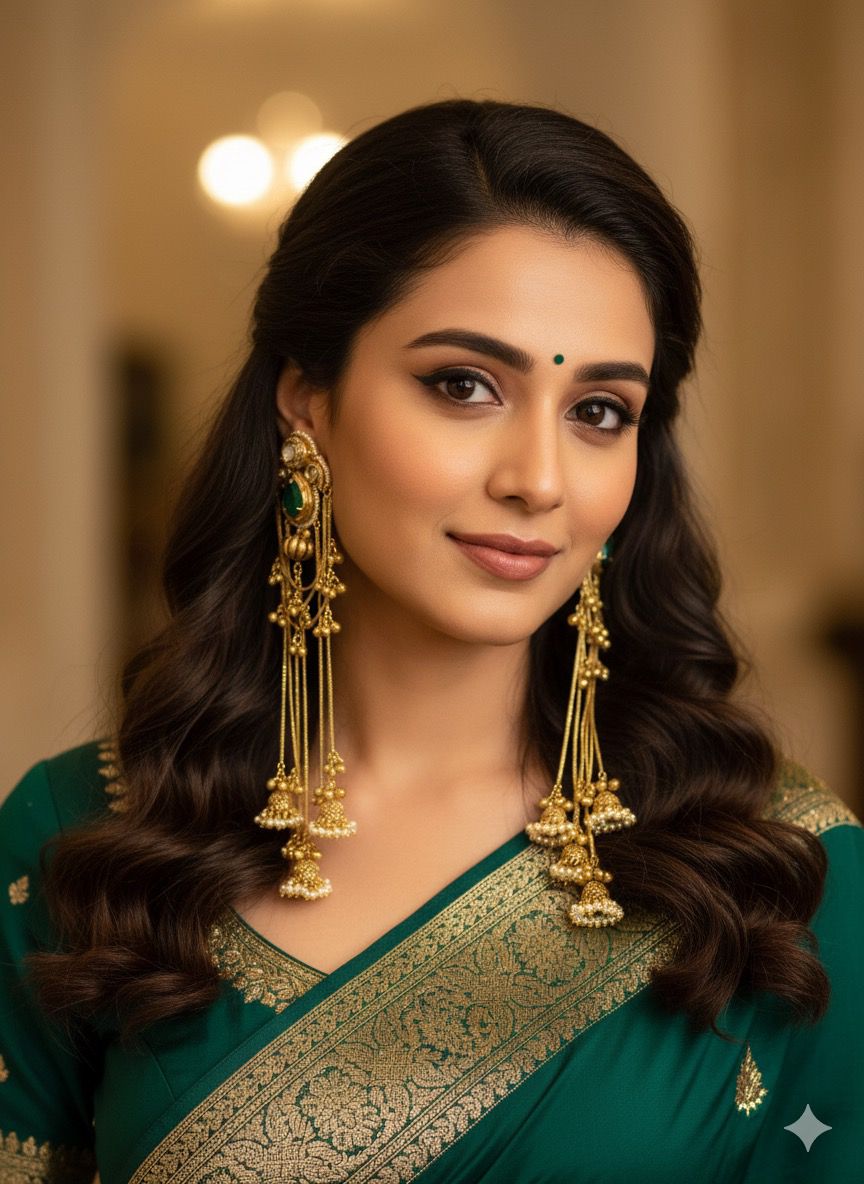 Handmade Long Green Stone Jhumka Earrings – Traditional Bridal & Festive Jewelry - Libasaa.com