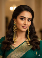 Handmade Long Green Stone Jhumka Earrings – Traditional Bridal & Festive Jewelry - Libasaa.com