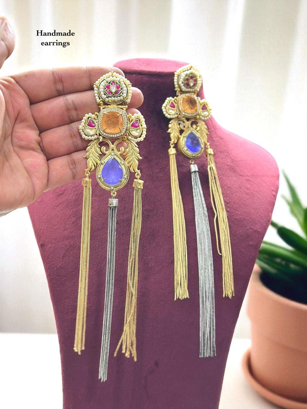 Handcrafted Kundan Tassel Earrings with Emerald & Ruby Accents β Luxe Indian Statement Jewelry - Libasaa.com