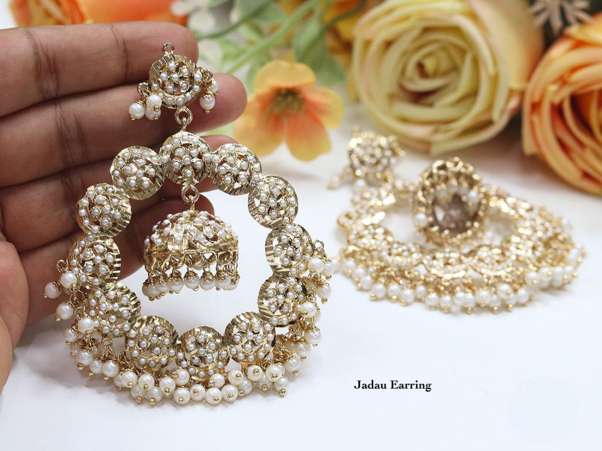 Blue Meenakari Jadau Hoop Earrings with Pearl Drops β Traditional Indian Jewelry - Libasaa.com