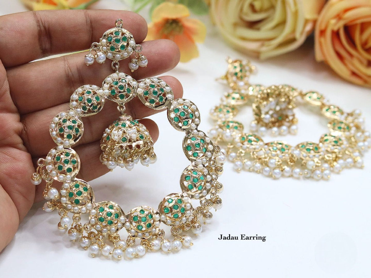 Blue Meenakari Jadau Hoop Earrings with Pearl Drops β Traditional Indian Jewelry - Libasaa.com