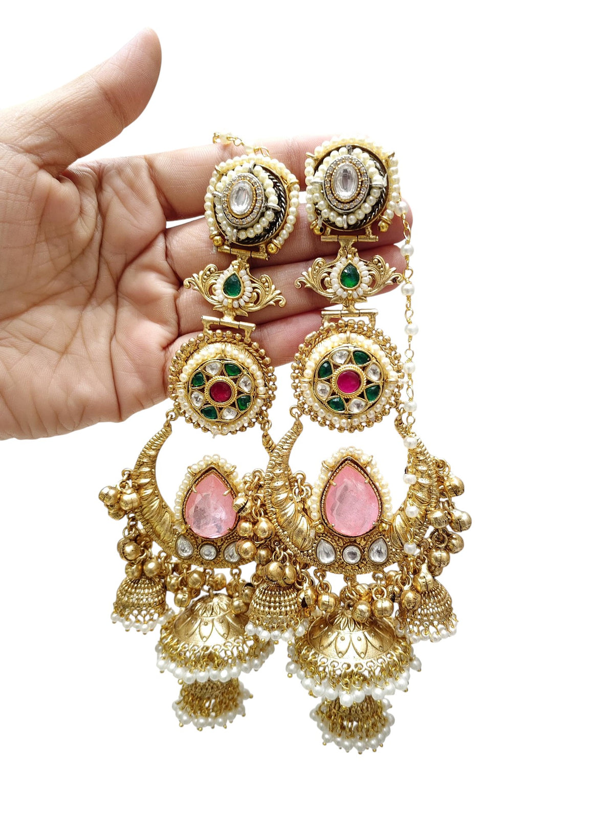 Traditional Chandbali Jhumkas with Stones & Pearls - Libasaa.com