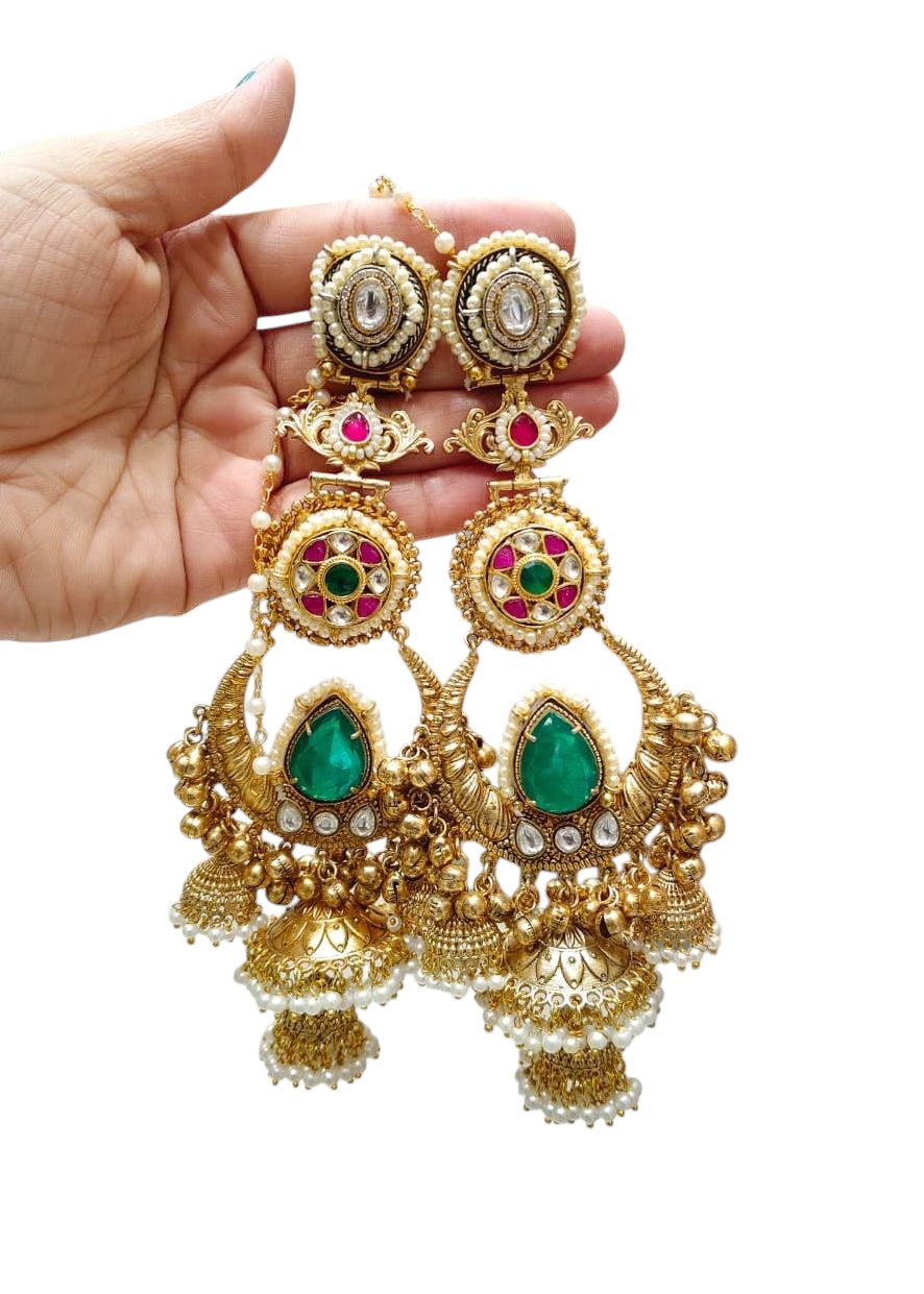 Traditional Chandbali Jhumkas with Stones & Pearls - Libasaa.com