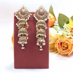 Antique Gold Plated Long Kundan Jhumka Earrings with Pearl Drops – Bridal Jewelry - Libasaa.com