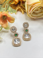 Gold-Plated Square Kundan Drop Earrings with Ruby Accent – Elegant Party Wear Jewelry - Libasaa.com