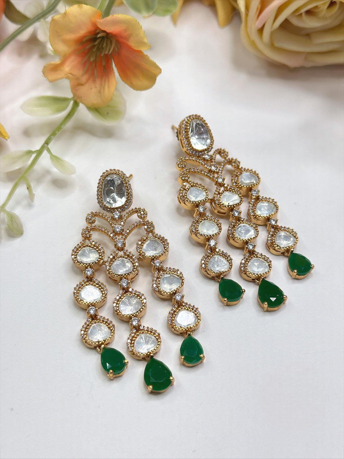 Royal Kundan & Amethyst Drop Chandelier Earrings - Libasaa.com
