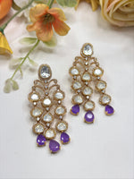 Royal Kundan & Amethyst Drop Chandelier Earrings - Libasaa.com