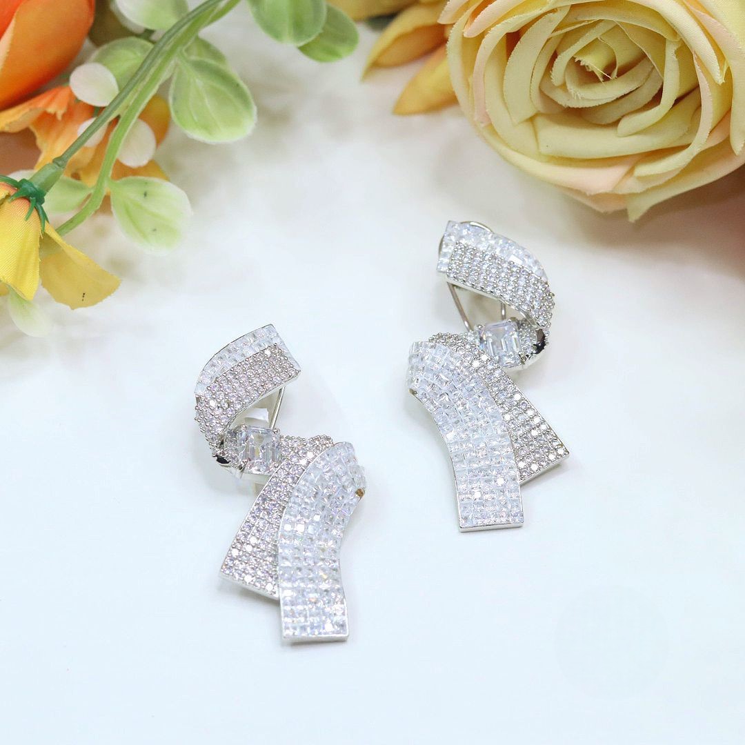 Elegant Bow Crystal Statement Earrings β Glamorous Party Wear - Libasaa.com
