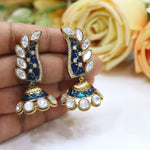 Elegant Blue and White Stone Peacock Jhumka Earrings - Libasaa.com
