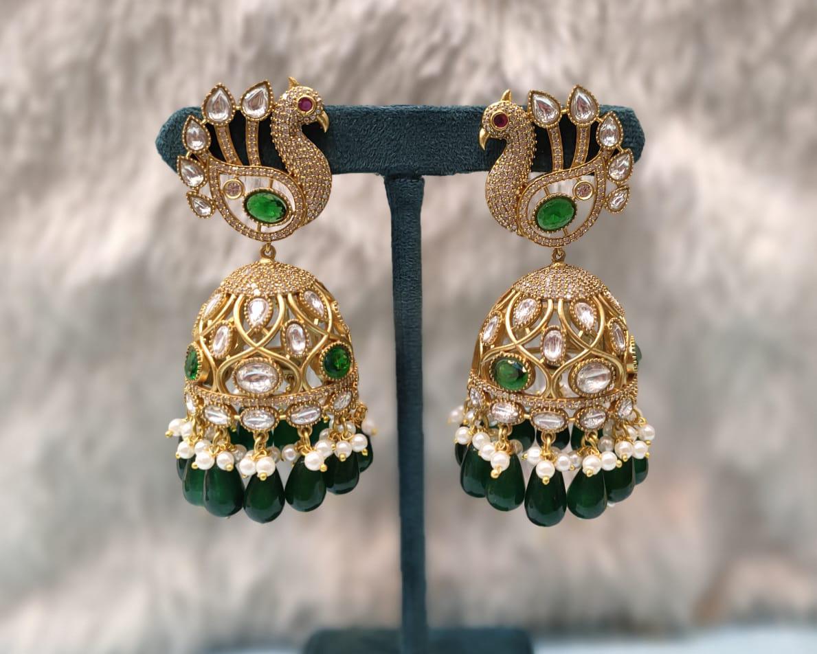 Peacock Design Gold Plated Wedding Earrings Set Women - Libasaa.com