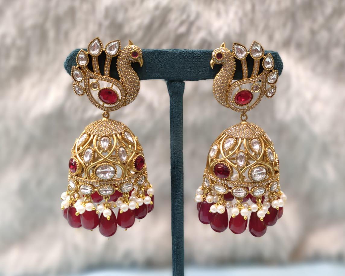 Peacock Design Gold Plated Wedding Earrings Set Women - Libasaa.com