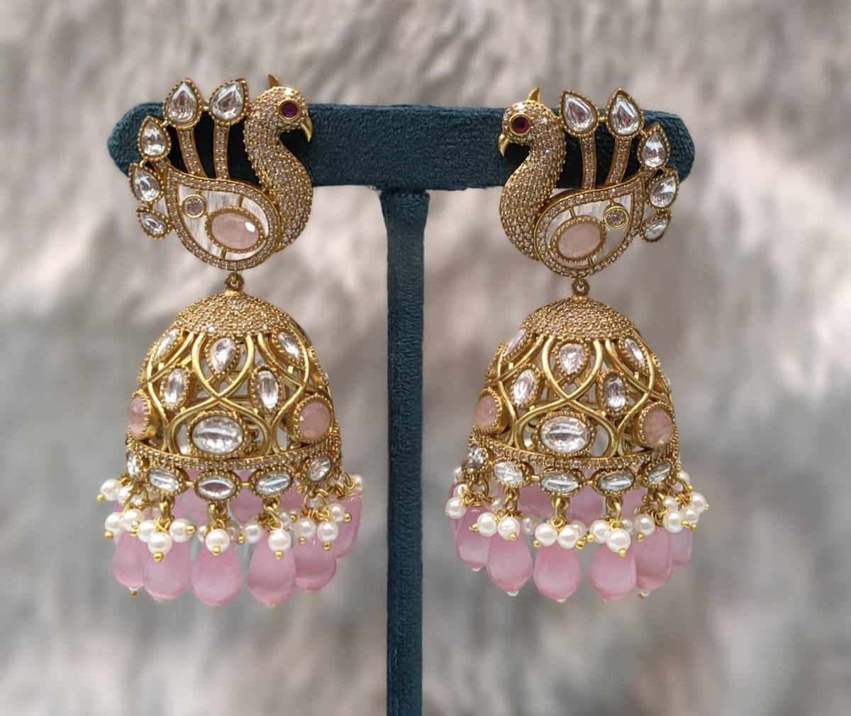 Peacock Design Gold Plated Wedding Earrings Set Women - Libasaa.com