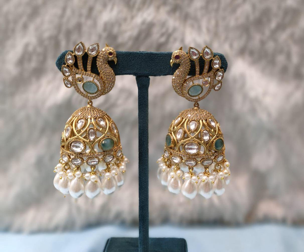 Peacock Design Gold Plated Wedding Earrings Set Women - Libasaa.com
