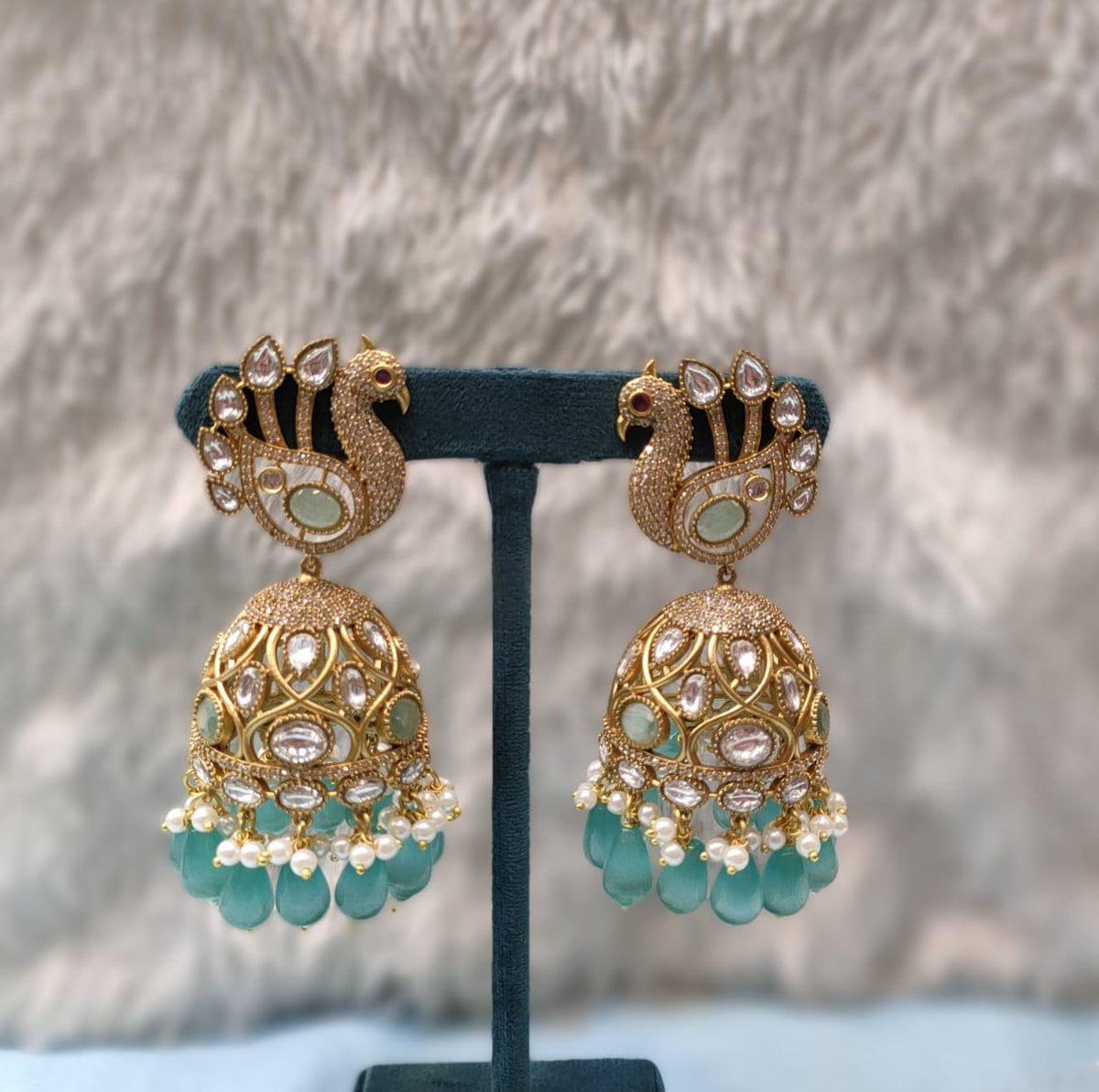 Peacock Design Gold Plated Wedding Earrings Set Women - Libasaa.com