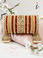 Bridal Thread Bangles Set with Golden Pearl Tassel Latkan and Mirror Kada, Traditional Indian Wedding Jewelry for Women