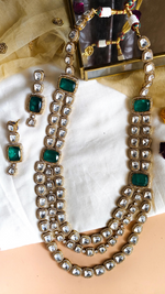 Indian Multi Layered Polki Work Bridal Necklace Earrings Set - Libasaa.com