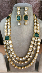 Indian Multi Layered Polki Work Bridal Necklace Earrings Set - Libasaa.com