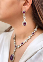 Punjabi Silver Plated Polki Necklace Set For Wedding - Libasaa.com