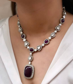 Punjabi Silver Plated Polki Necklace Set For Wedding - Libasaa.com