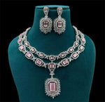 Pakistani Double Layer Floral Design Polki Necklace Set - Libasaa.com