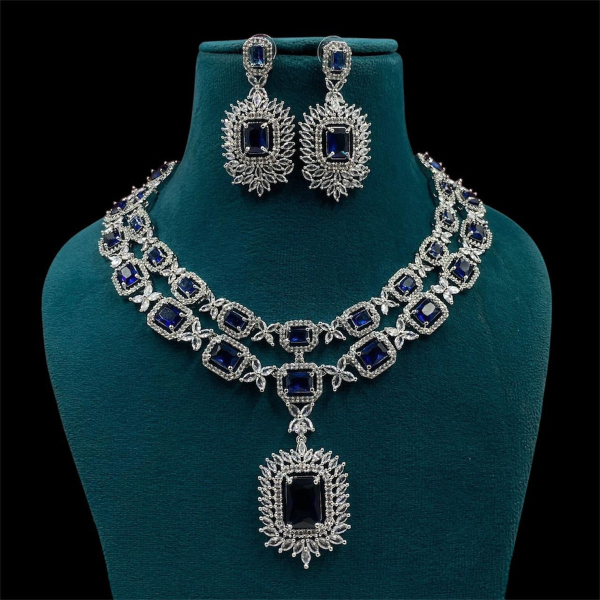 Pakistani Double Layer Floral Design Polki Necklace Set - Libasaa.com