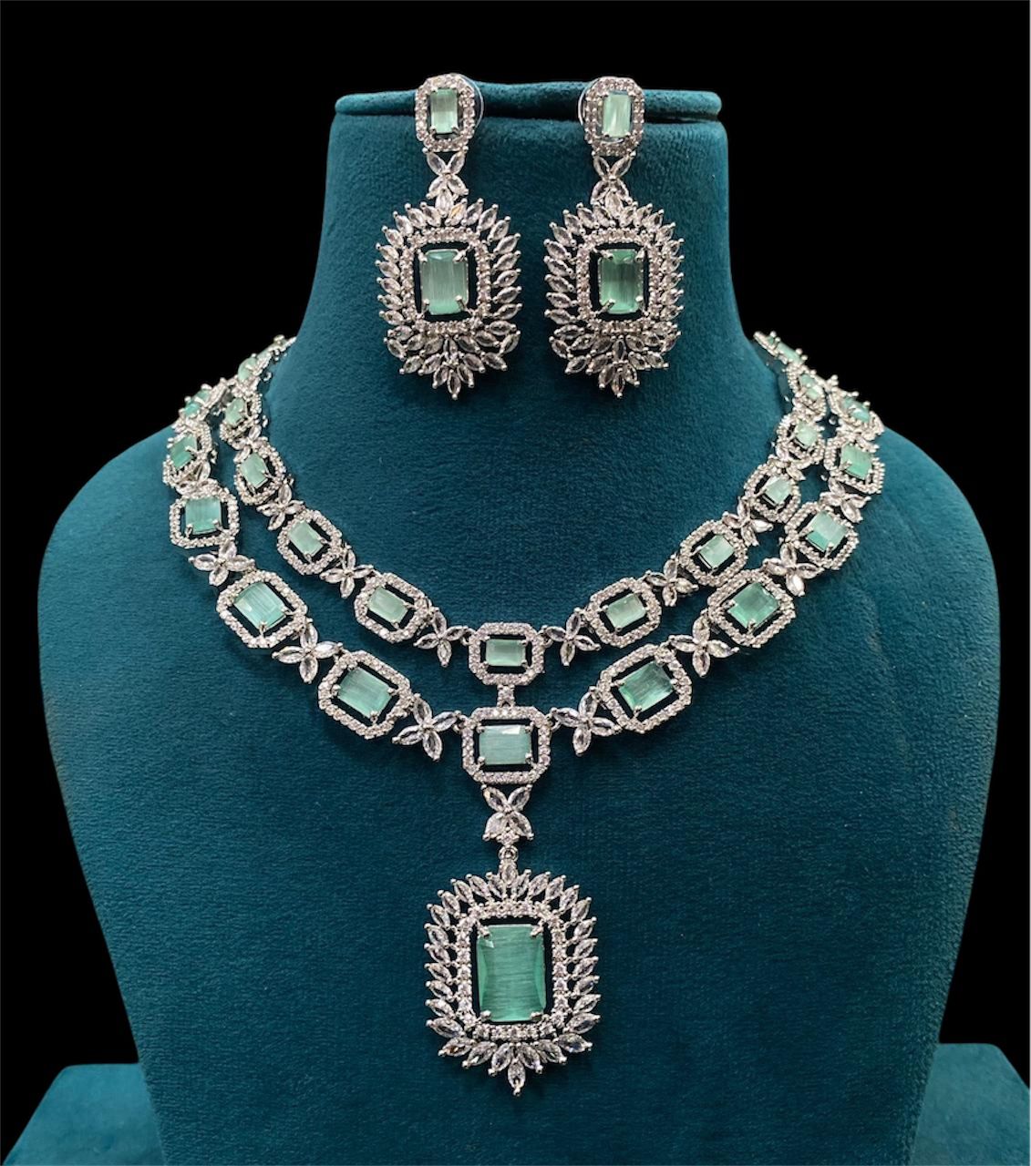Pakistani Double Layer Floral Design Polki Necklace Set - Libasaa.com