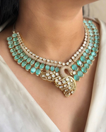 Indian Peacock Inspired Pale Green Choker Earrings Set - Libasaa.com