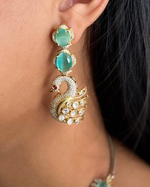 Indian Peacock Inspired Pale Green Choker Earrings Set - Libasaa.com