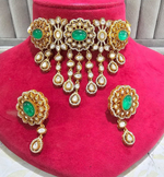 Traditional Gold Plated Polki Work Festive Choker Earrings Set For Women - Libasaa.com