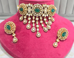 Traditional Gold Plated Polki Work Festive Choker Earrings Set For Women - Libasaa.com