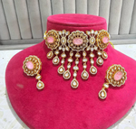 Traditional Gold Plated Polki Work Festive Choker Earrings Set For Women - Libasaa.com