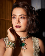 Surveen Chawla Inspired Royal Polki Choker Earrings Set For Wedding - Libasaa.com