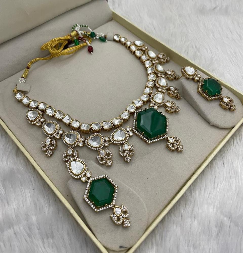 Bridal Polki Indian Ethnic Kundan Necklace Earrings For Wedding - Libasaa.com